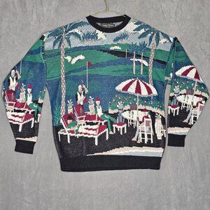 Dominic & Maria Golf Knit Pullover Sweater 90s Golfer All Over Print L A2-39